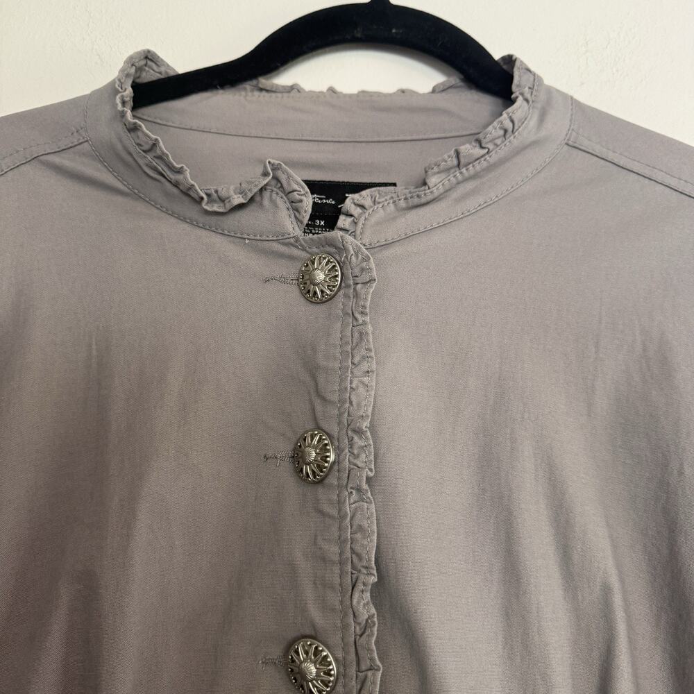 Christiana Zinn Gray Button Up Jacket 3/4 Sleeve Ruffled Edges 3X - Picture 2 of 9